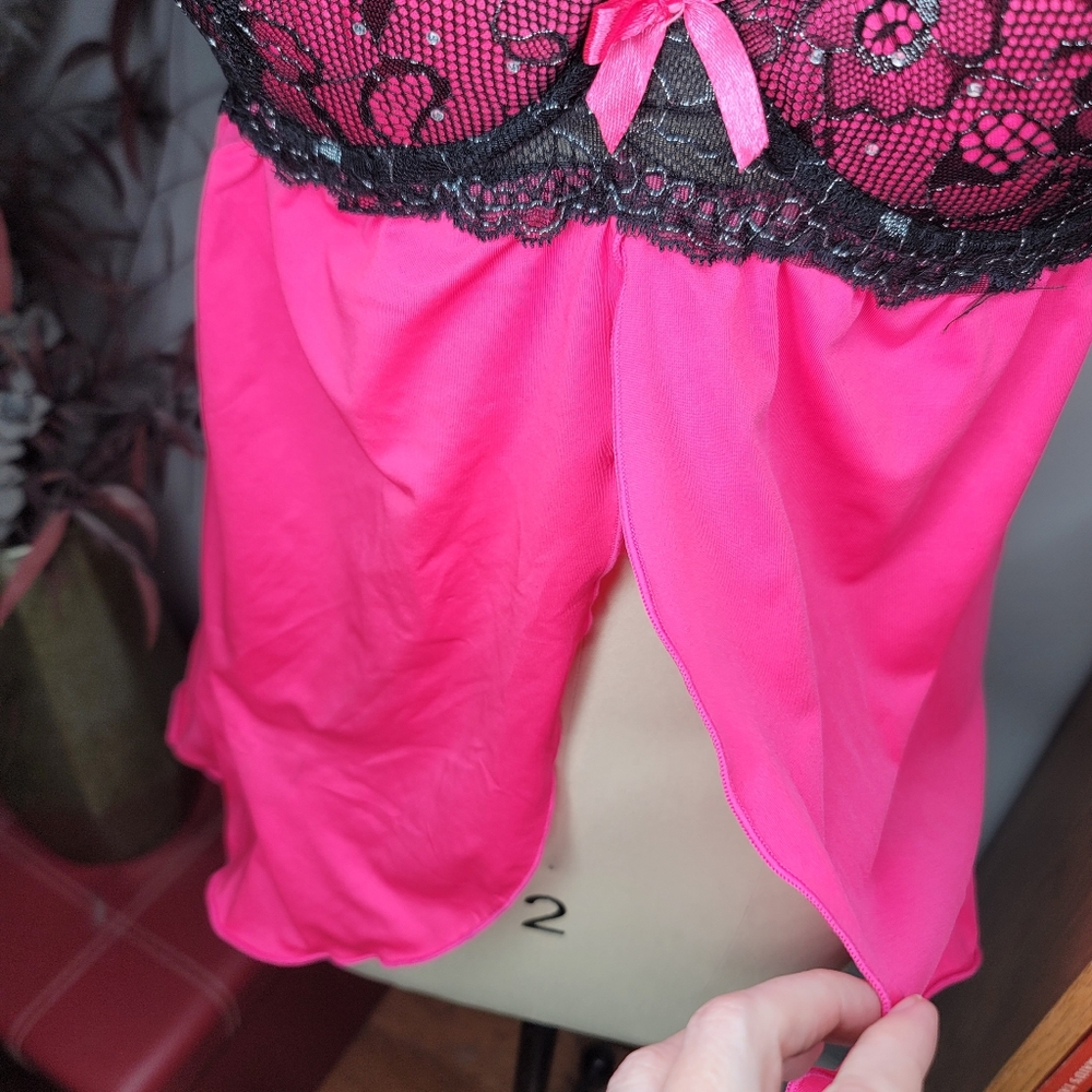 Hot Kiss Babydoll Lingerie Top Pink Size Medium - Picture 5 of 10